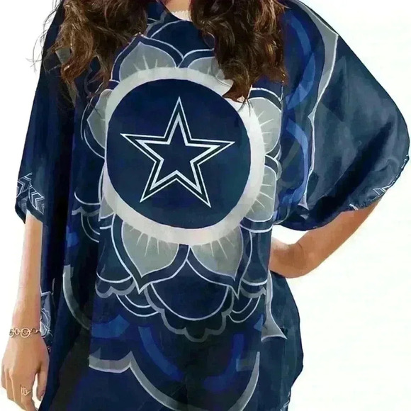 Women’s NFL Sheer Caftan - Floral Design, Dallas Cowboys Game Day Chic - Picture 2 of 4